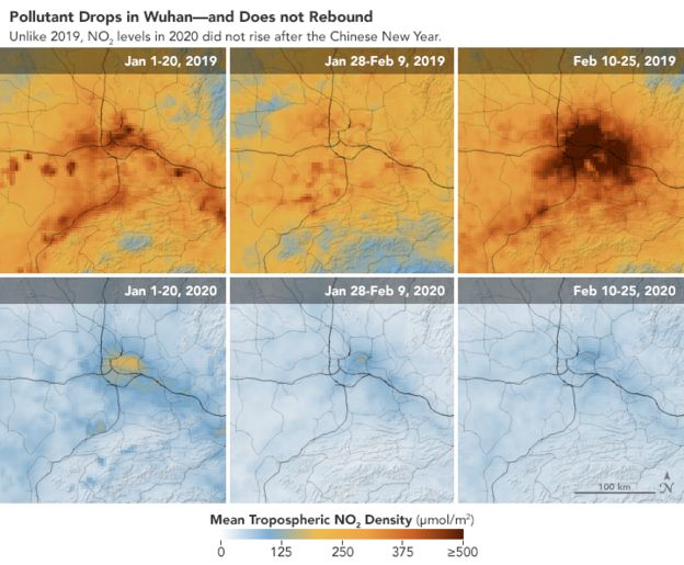 Imágenes del descenso de contaminación en China por el coronavirus